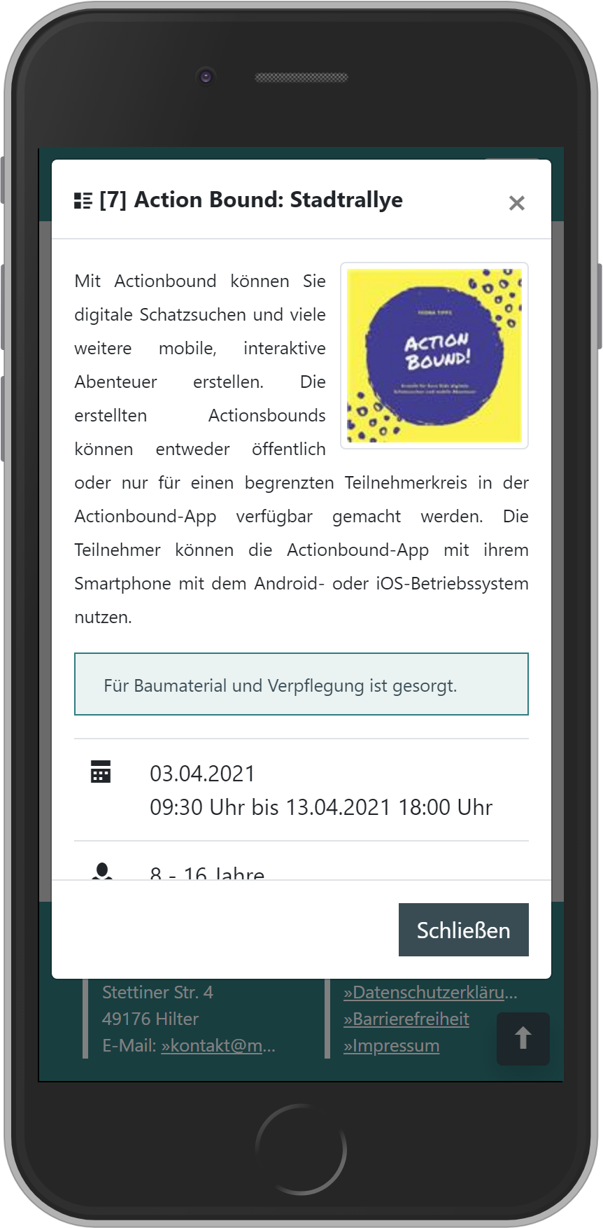 Veranstaltungsansicht in der mobilen Version