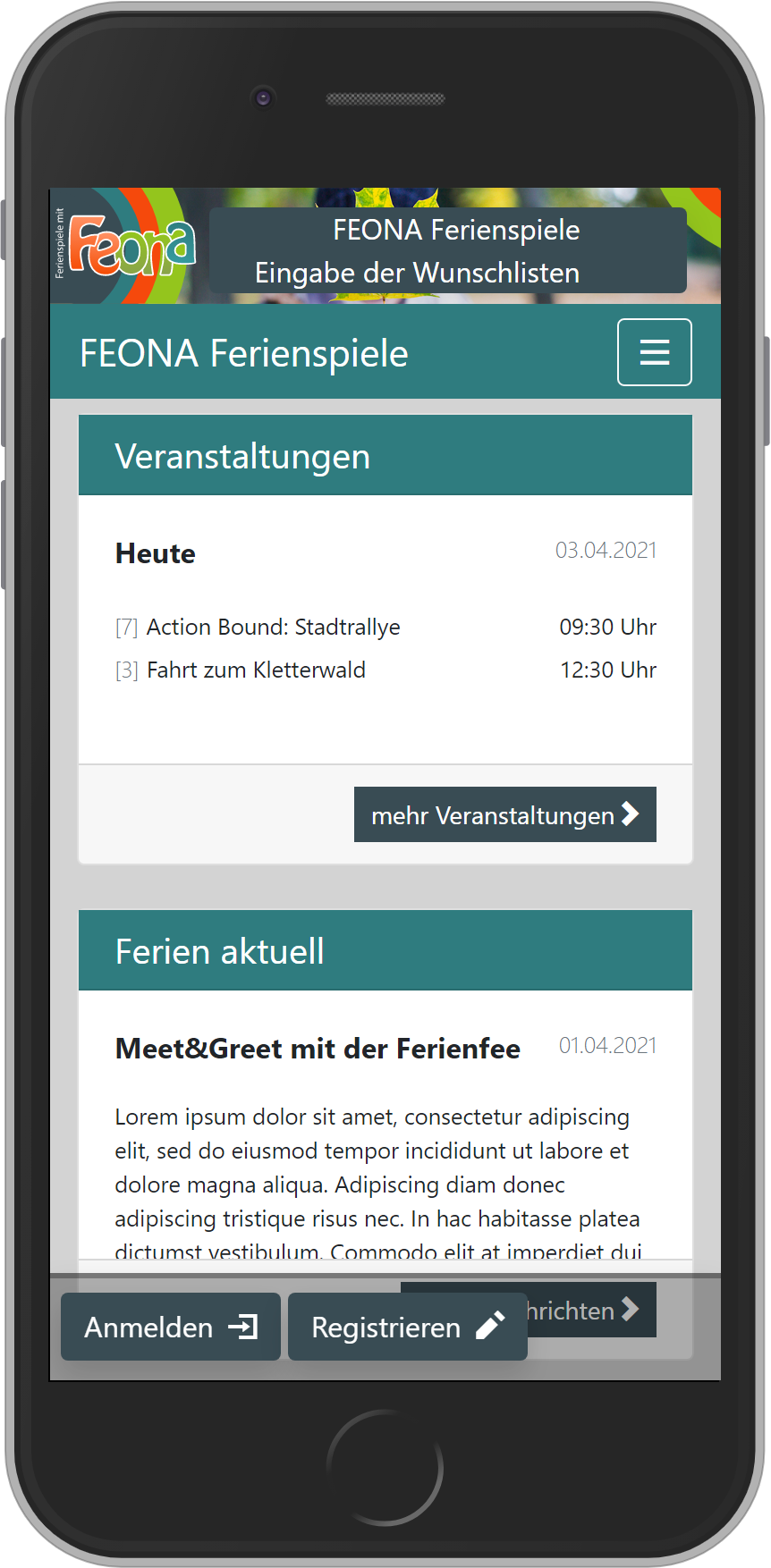 Startseiten in der mobilen Version (Aktuelles)